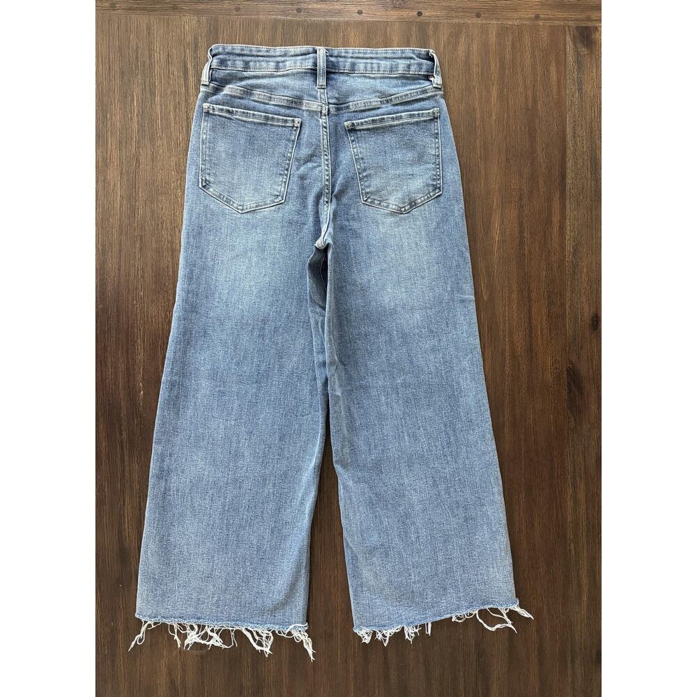 OAT Jeans Womens 4/27 Blue Mid Rise Wide Leg Crop Frayed Raw Hem Denim - Picture 2 of 9